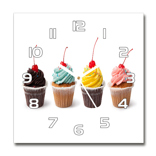 Square glass wall clock Cupcakes