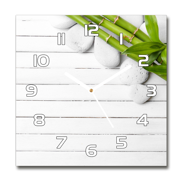 Square glass wall clock Bamboo