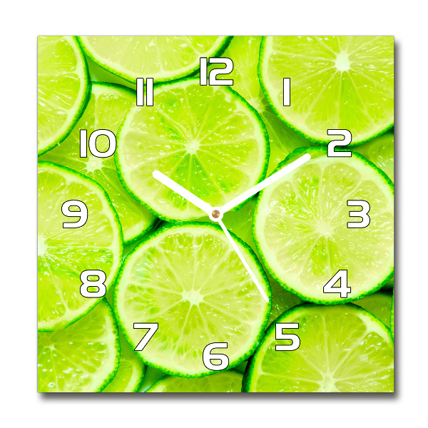 Square glass wall clock Lime