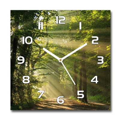 Square glass wall clock Forest in the sun