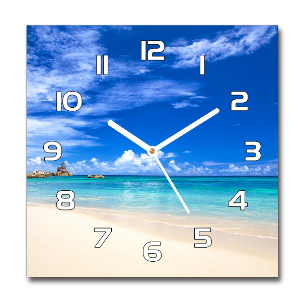 Square glass wall clock Tropical beach