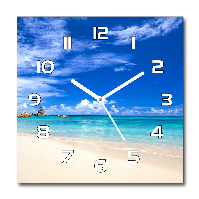 Square glass wall clock Tropical beach