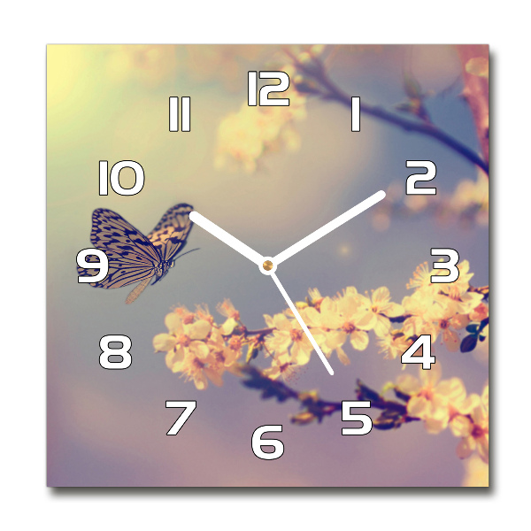 Square kitchen clock Cherry flower and butterfly