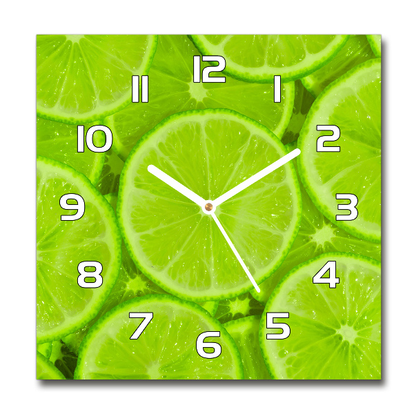 Square glass wall clock Lime