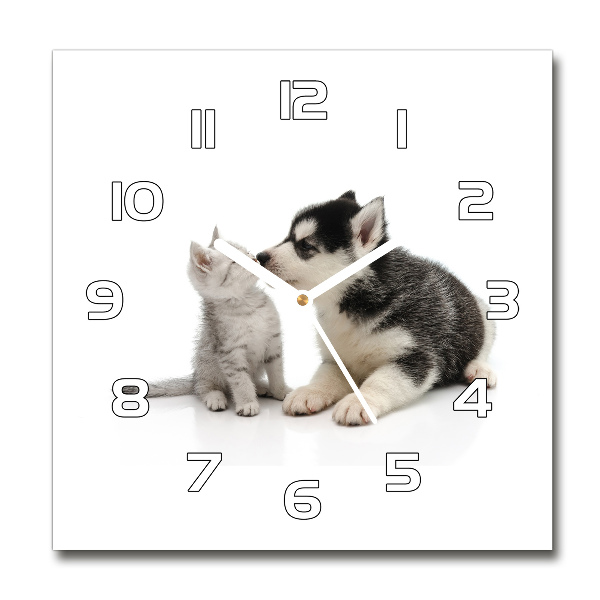 Square kitchen clock Dog and cat