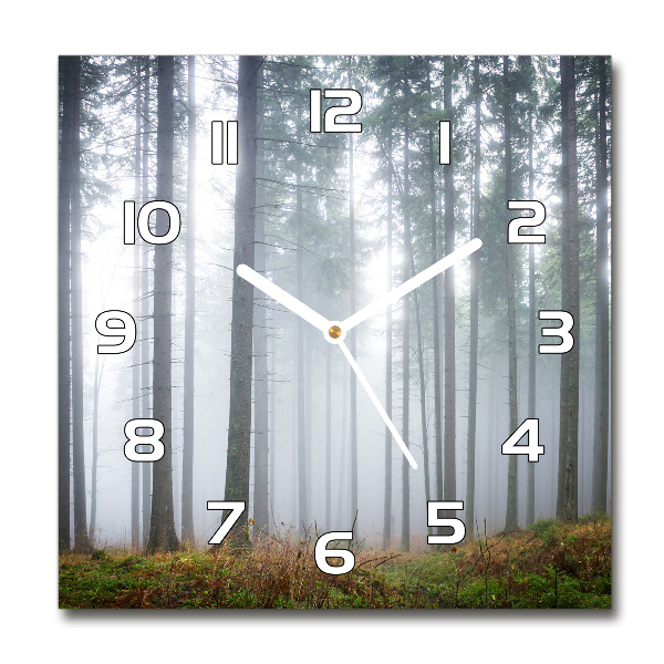 Square glass wall clock Fog in the forest