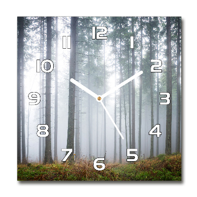 Square glass wall clock Fog in the forest