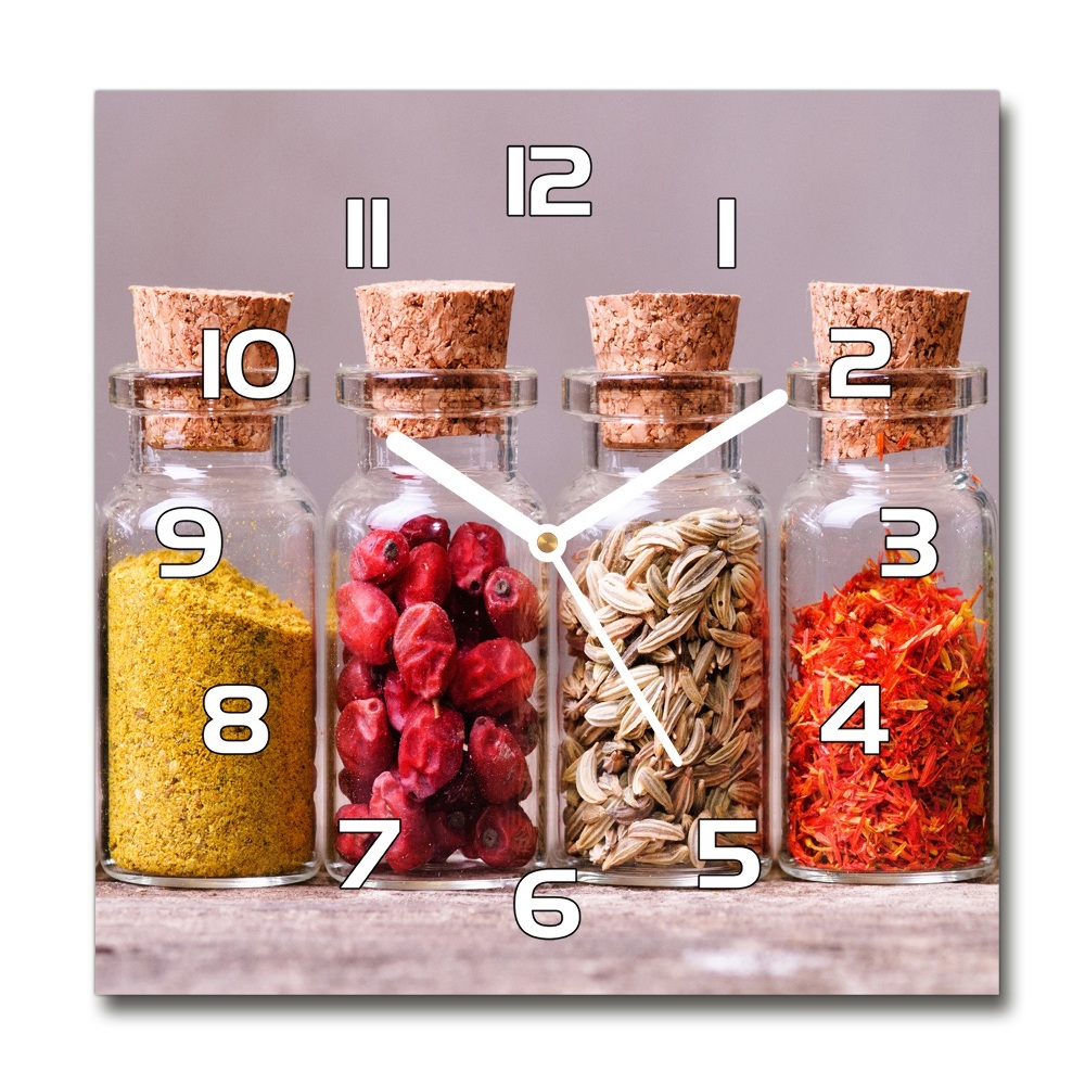 Square glass wall clock Colorful spices