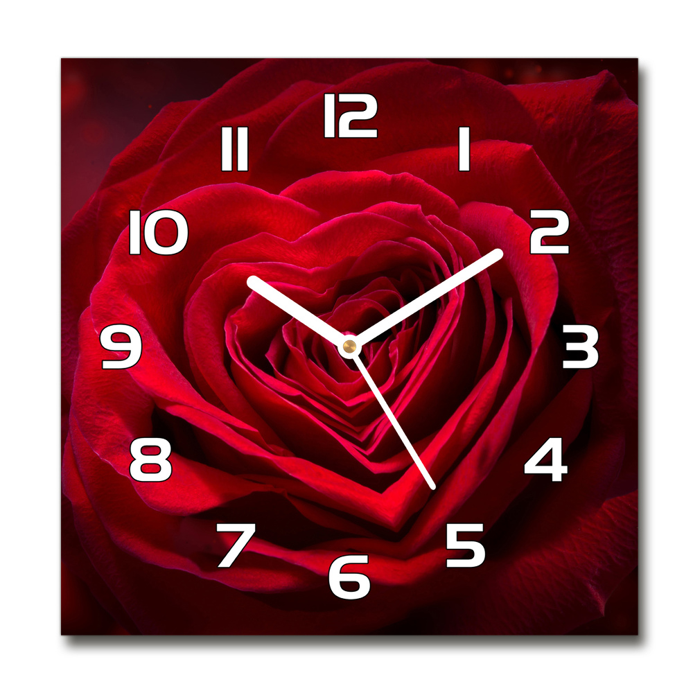 Square wall clock Red heart rose