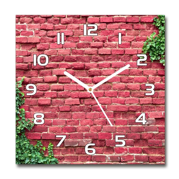 Square glass wall clock Brick wall