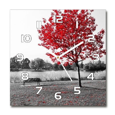 Square wall clock Red tree