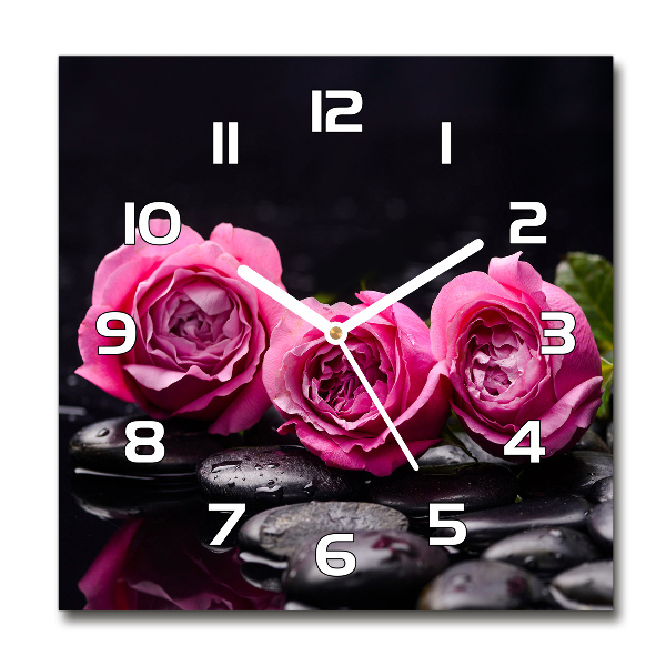 Square wall clock Pink roses