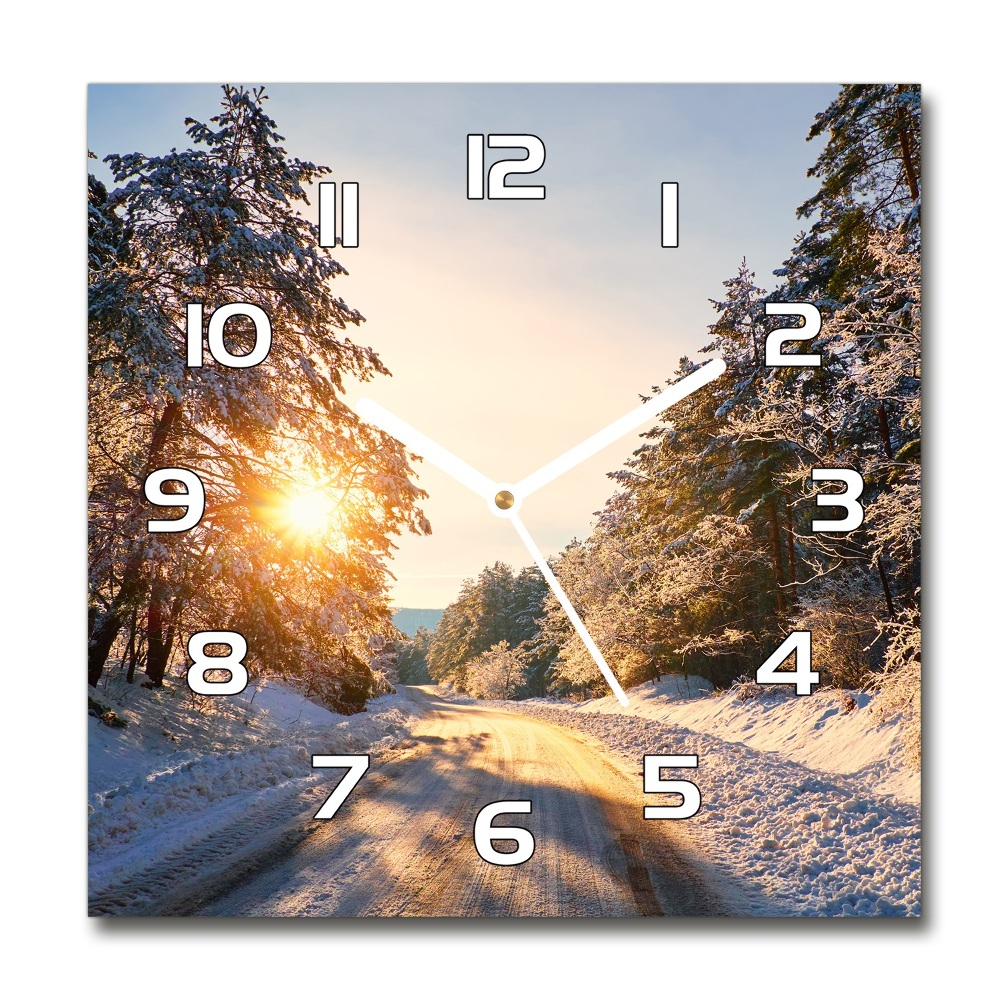 Square wall clock Road in the forest in winter