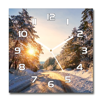 Square wall clock Road in the forest in winter