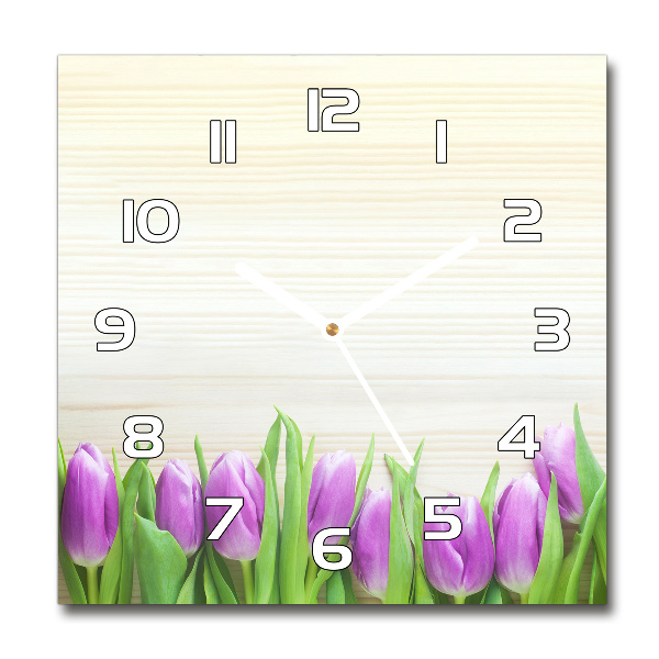 Square wall clock Violet tulips