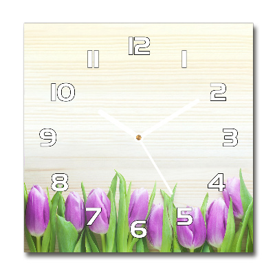 Square wall clock Violet tulips