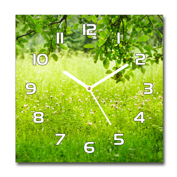 Square wall clock Green meadow