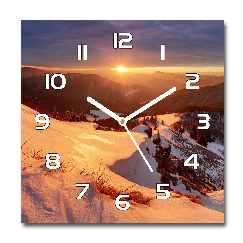 Square kitchen clock Winter in the mountains