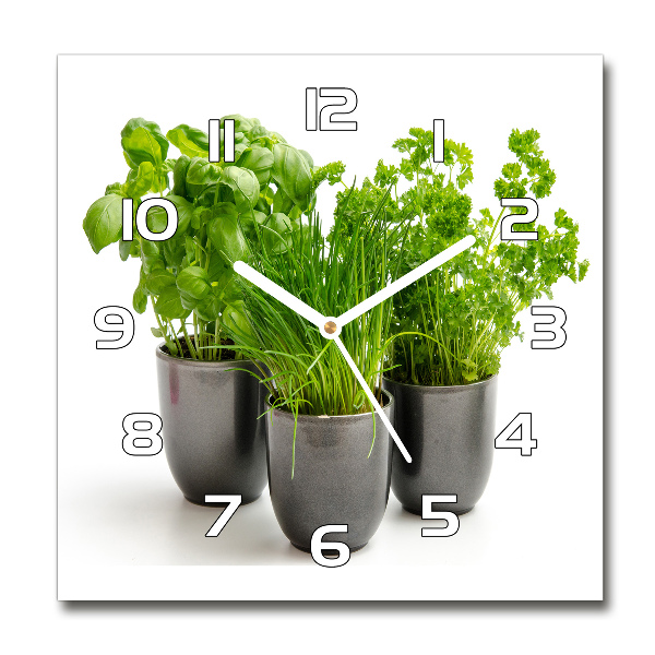 Square wall clock Herbs in pots