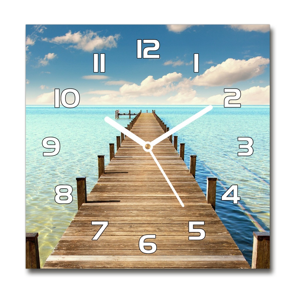 Square wall clock Wooden pier