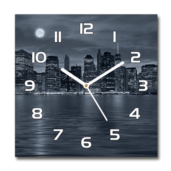 Square glass wall clock New York at night