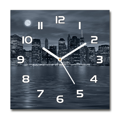 Square glass wall clock New York at night