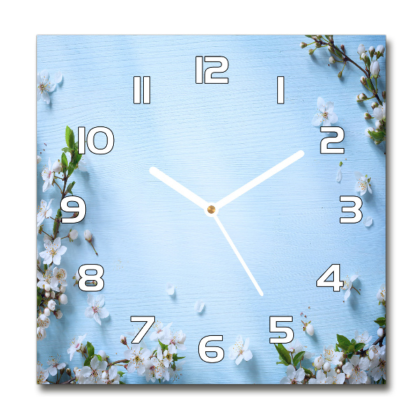 Square kitchen clock Cherry background flowers