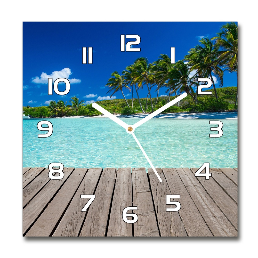 Square wall clock Tropical beach