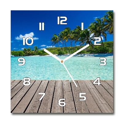 Square wall clock Tropical beach