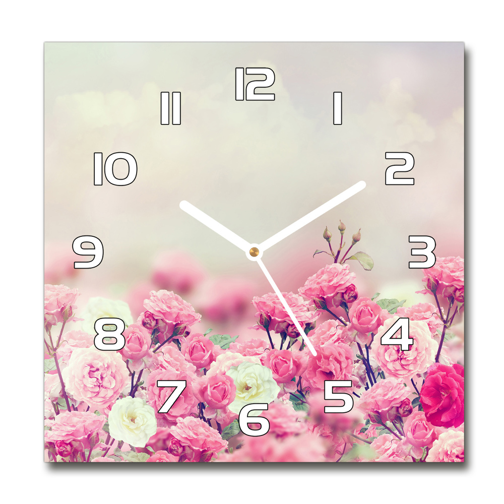 Square wall clock Wild rose flowers