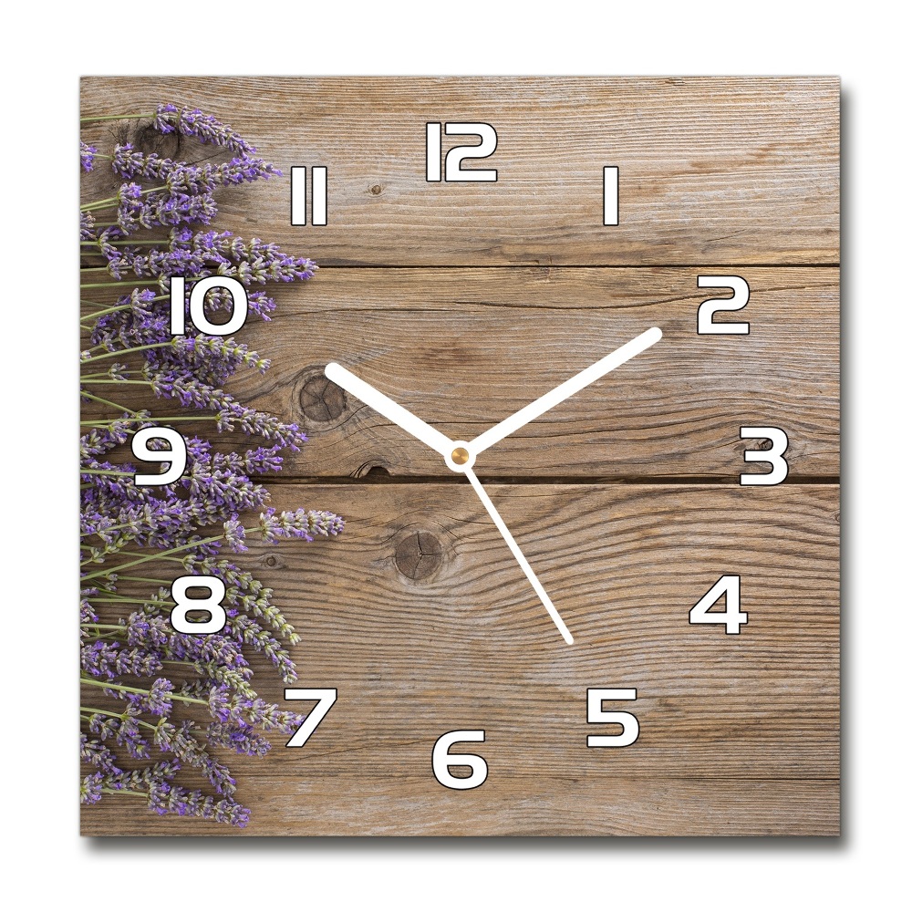 Square kitchen clock Lavender on wood