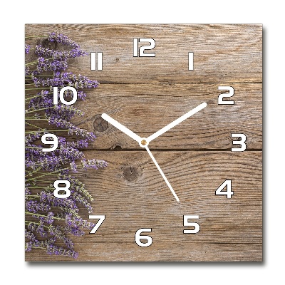 Square kitchen clock Lavender on wood