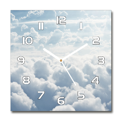 Square glass wall clock Bird's flight clouds