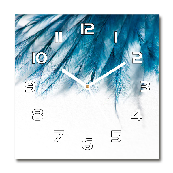 Square wall clock Blue feathers