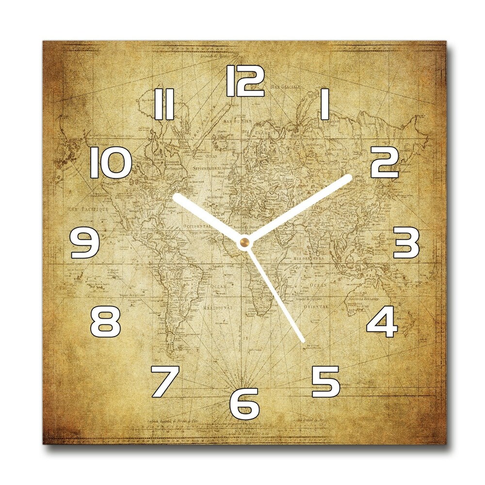 Square glass wall clock Old map of the world