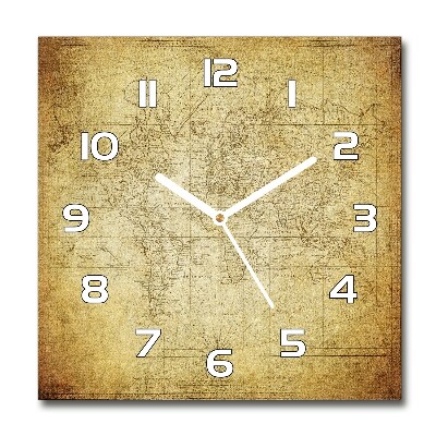 Square glass wall clock Old map of the world