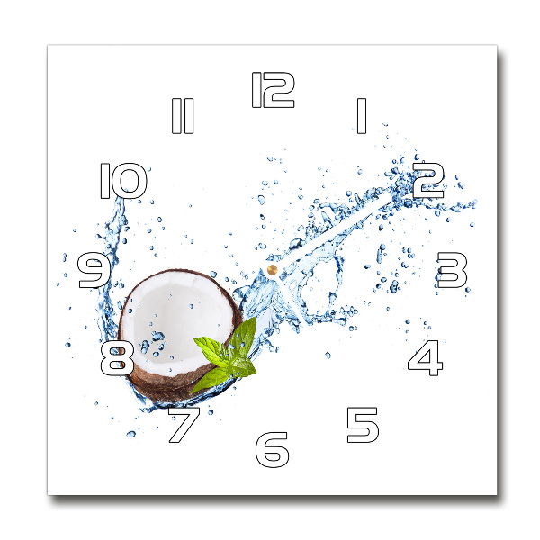 Square glass wall clock Coconut and water