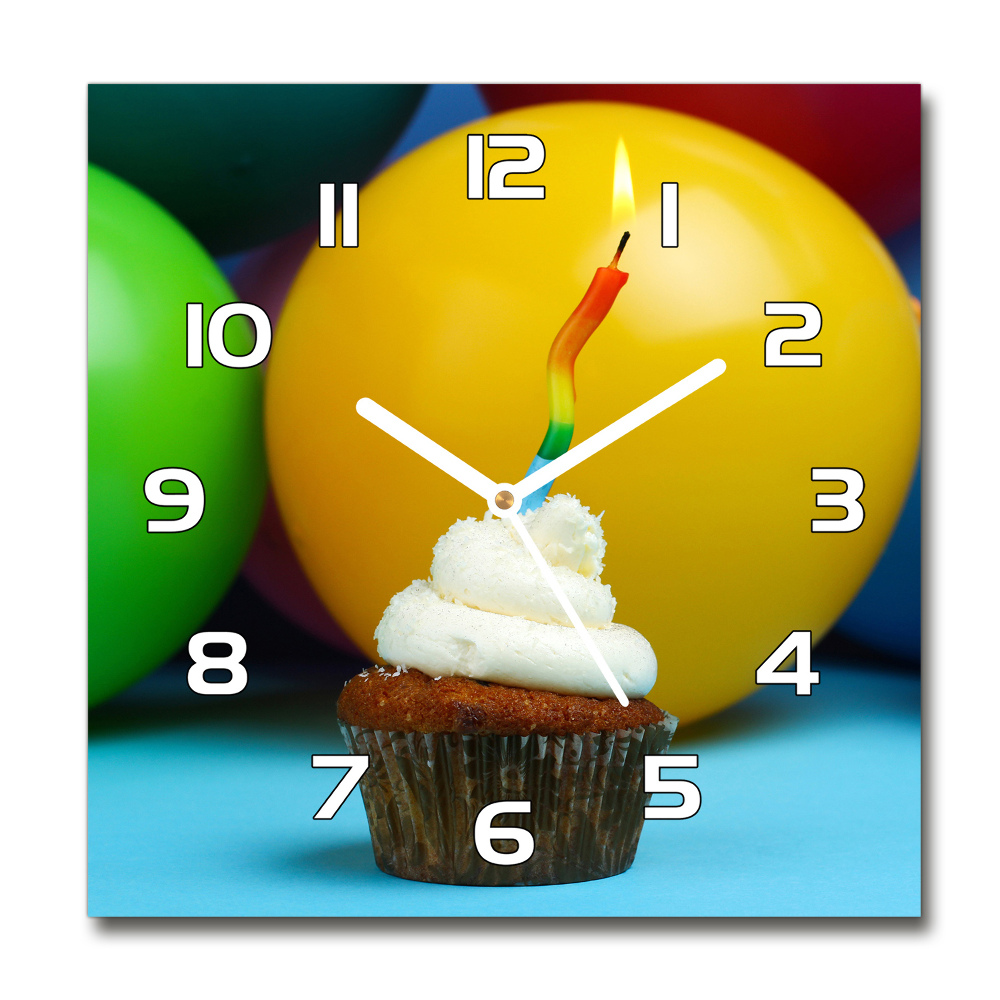 Square glass wall clock Birthday cupcake