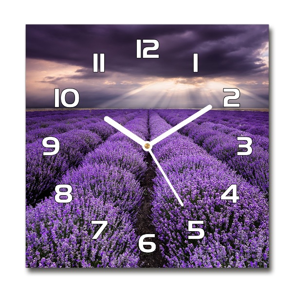 Square glass wall clock Lavender field