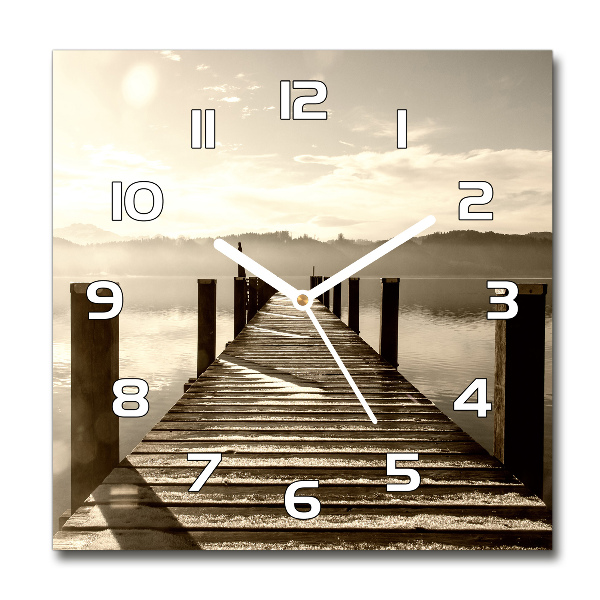 Square glass wall clock Wooden pier