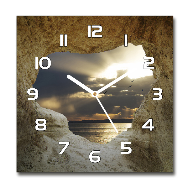 Square glass wall clock Coastal cave