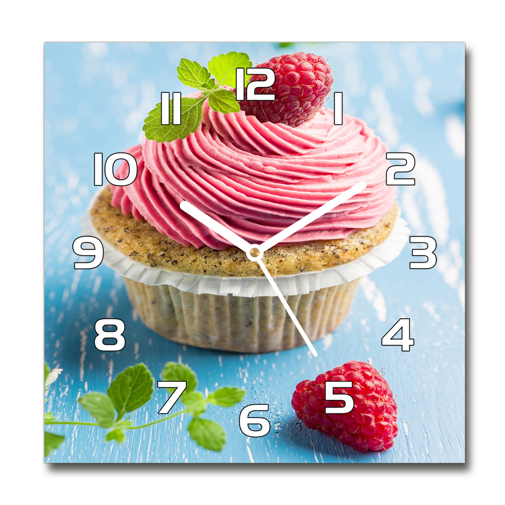 Square wall clock Raspberry cupcake