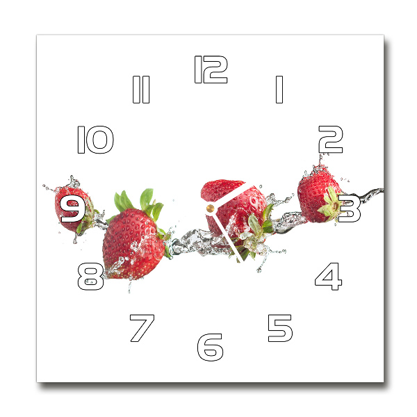 Square glass wall clock Strawberries and water