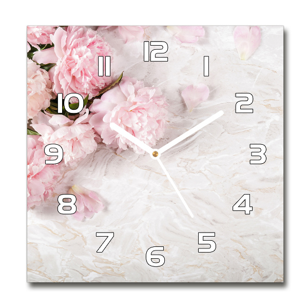 Square wall clock Peonies