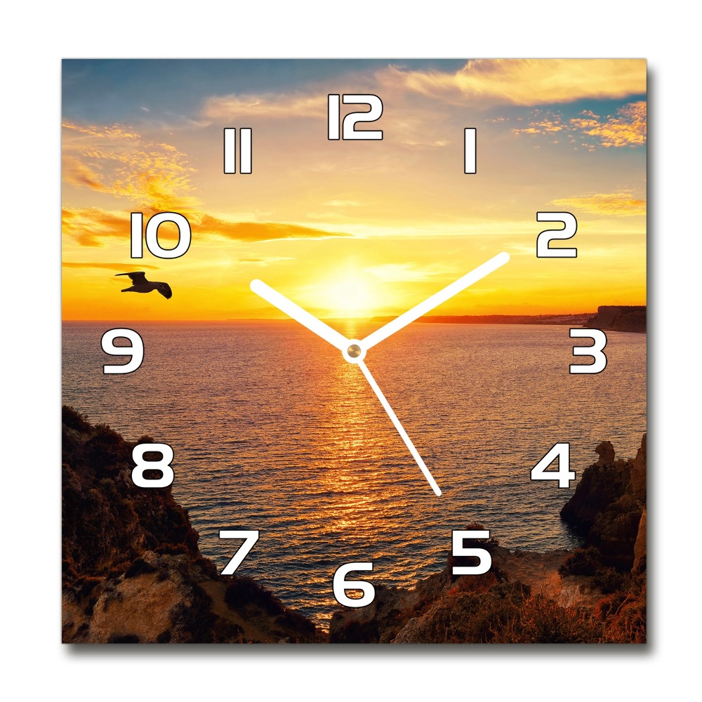 Square glass wall clock Sunset sea