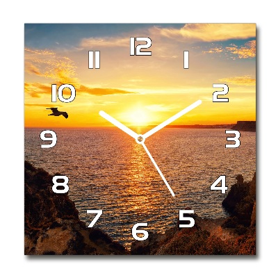 Square glass wall clock Sunset sea