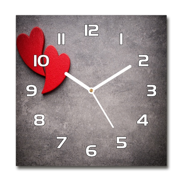 Square glass clock Red hearts