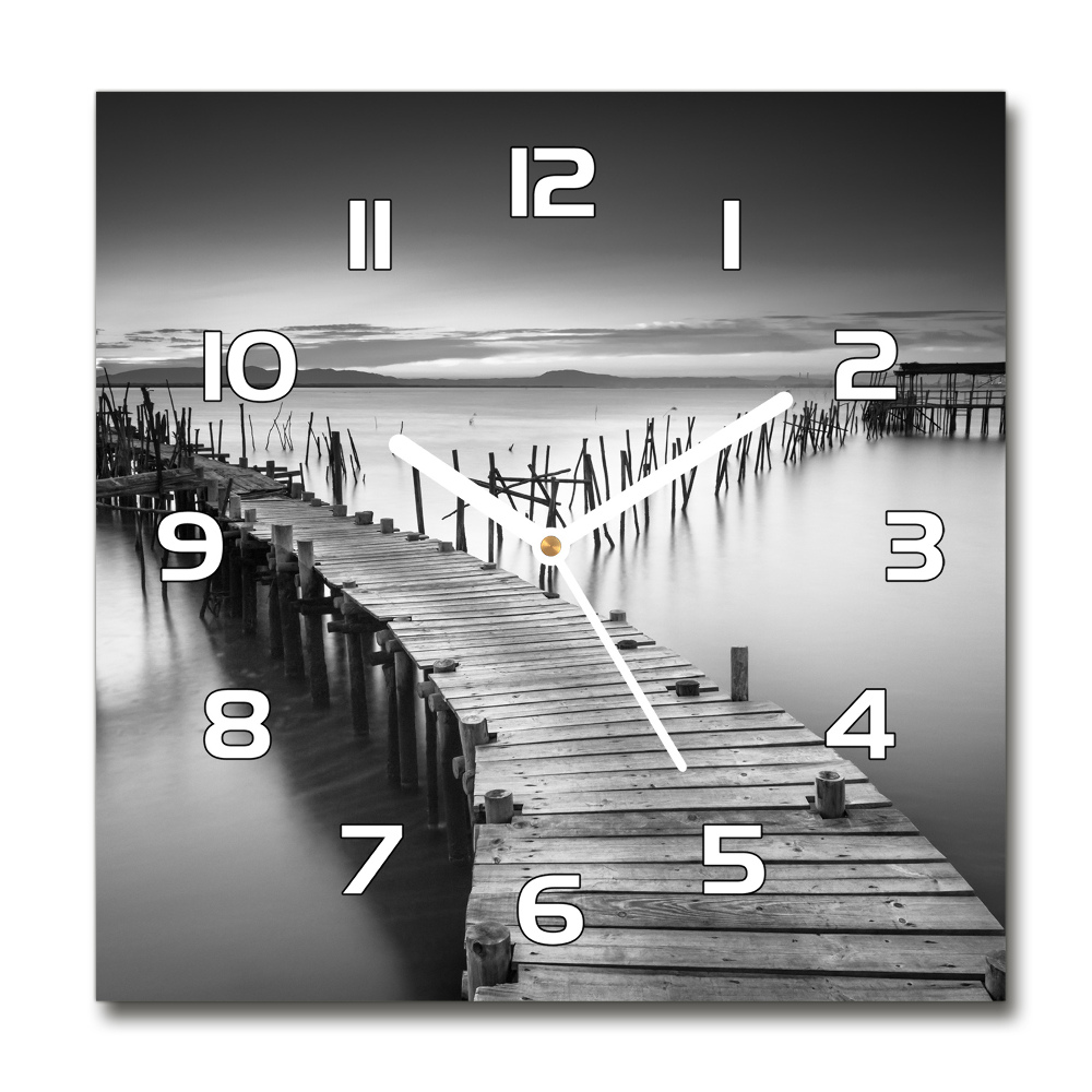 Square wall clock Wooden pier