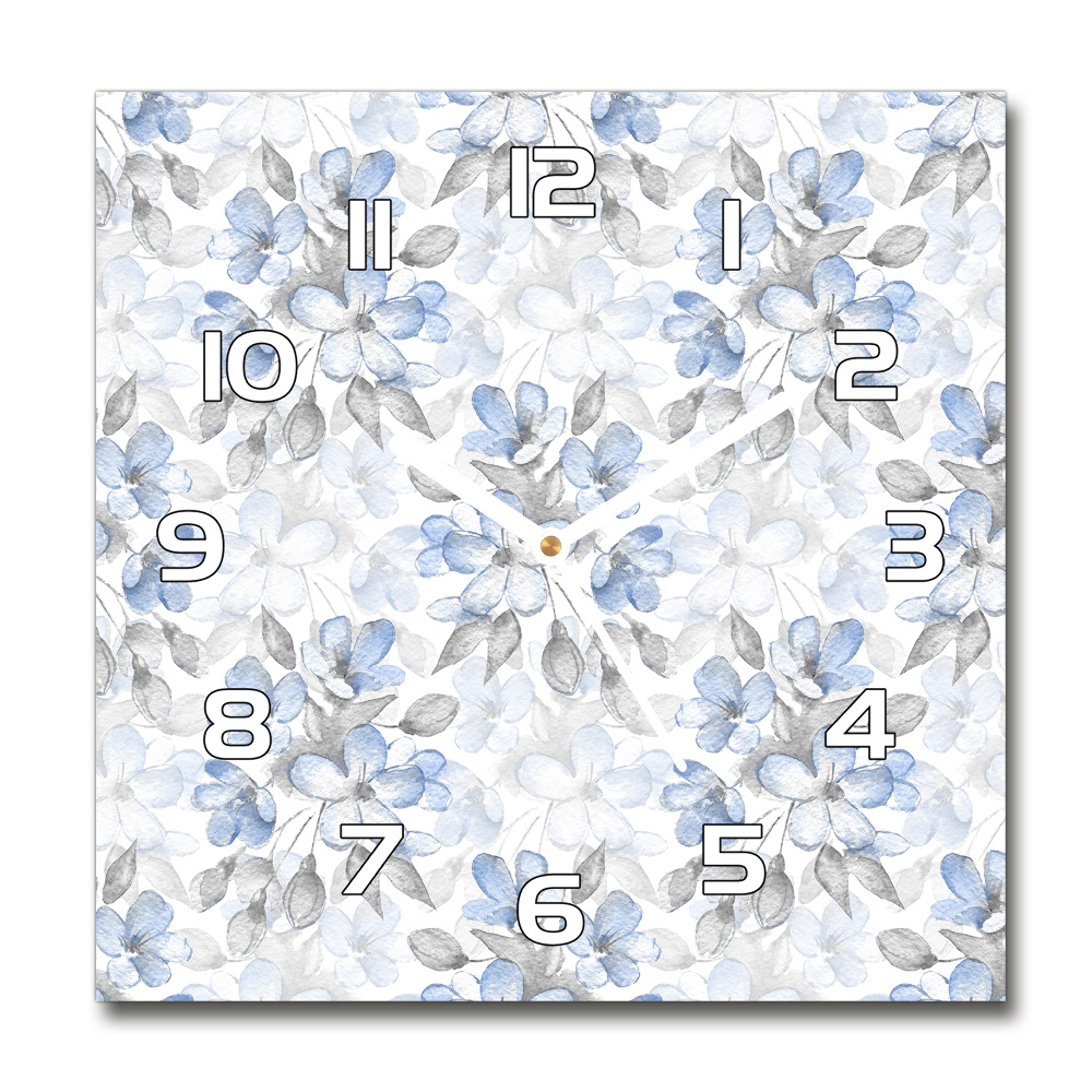 Square glass clock Delicate flowers