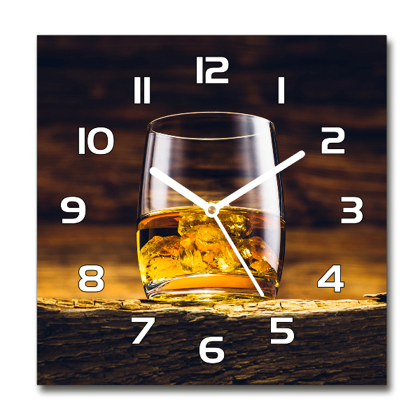 Square glass wall clock Bourbon in a glass